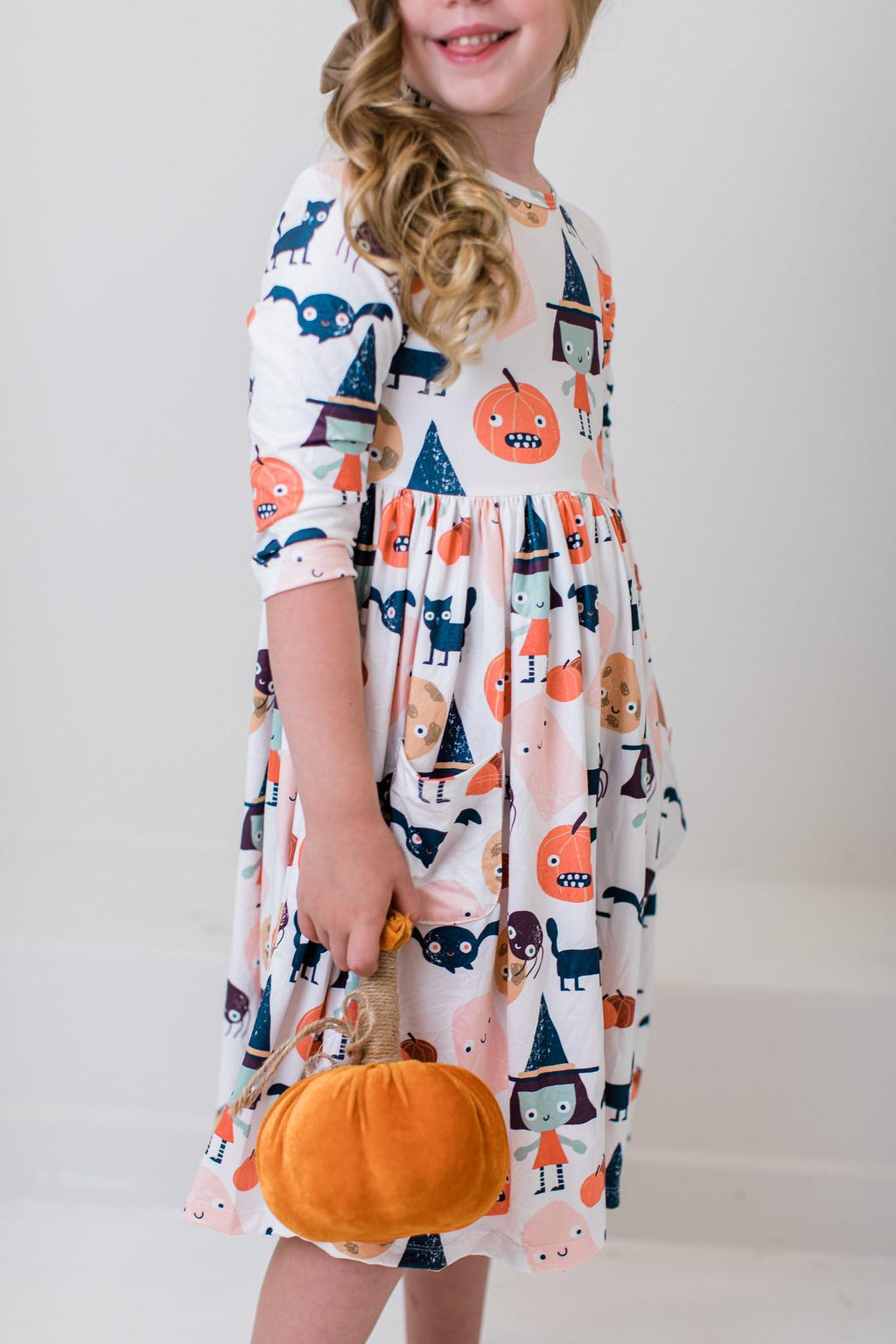 Mila & Rose ® Boo Crew 3/4 Sleeve Pocket Twirl Dress — back view