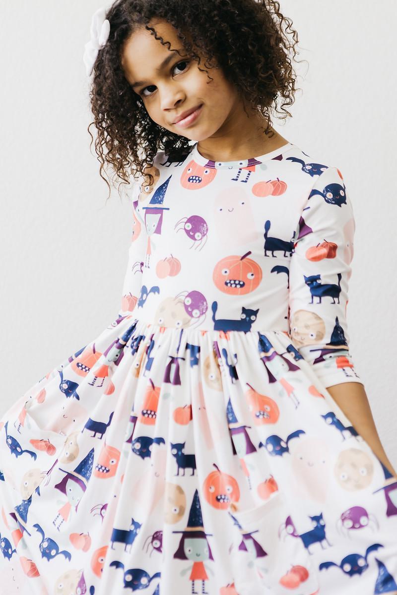 Mila & Rose ® Boo Crew 3/4 Sleeve Pocket Twirl Dress — in-use photo