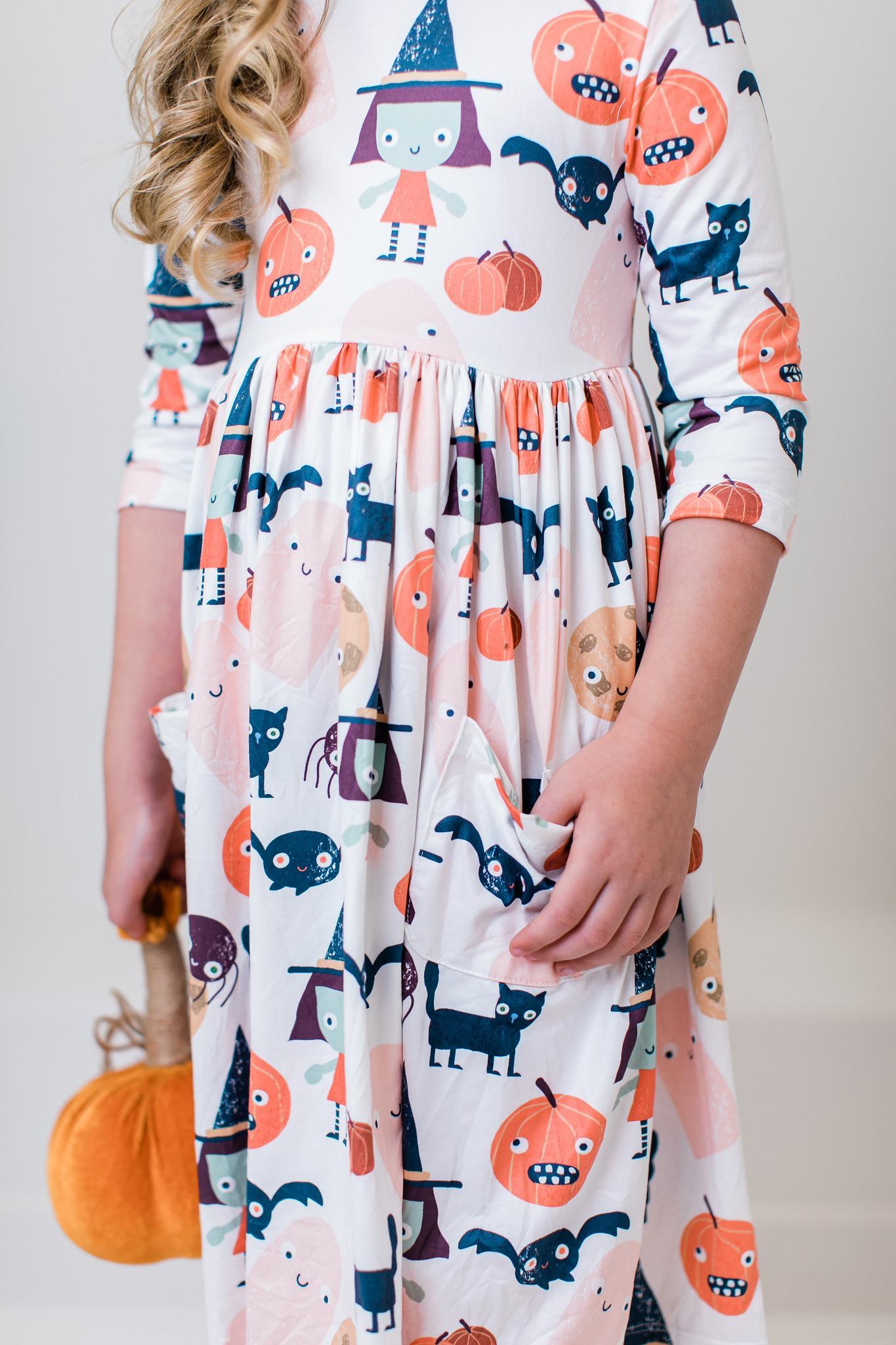 Mila & Rose ® Boo Crew 3/4 Sleeve Pocket Twirl Dress — main product shot