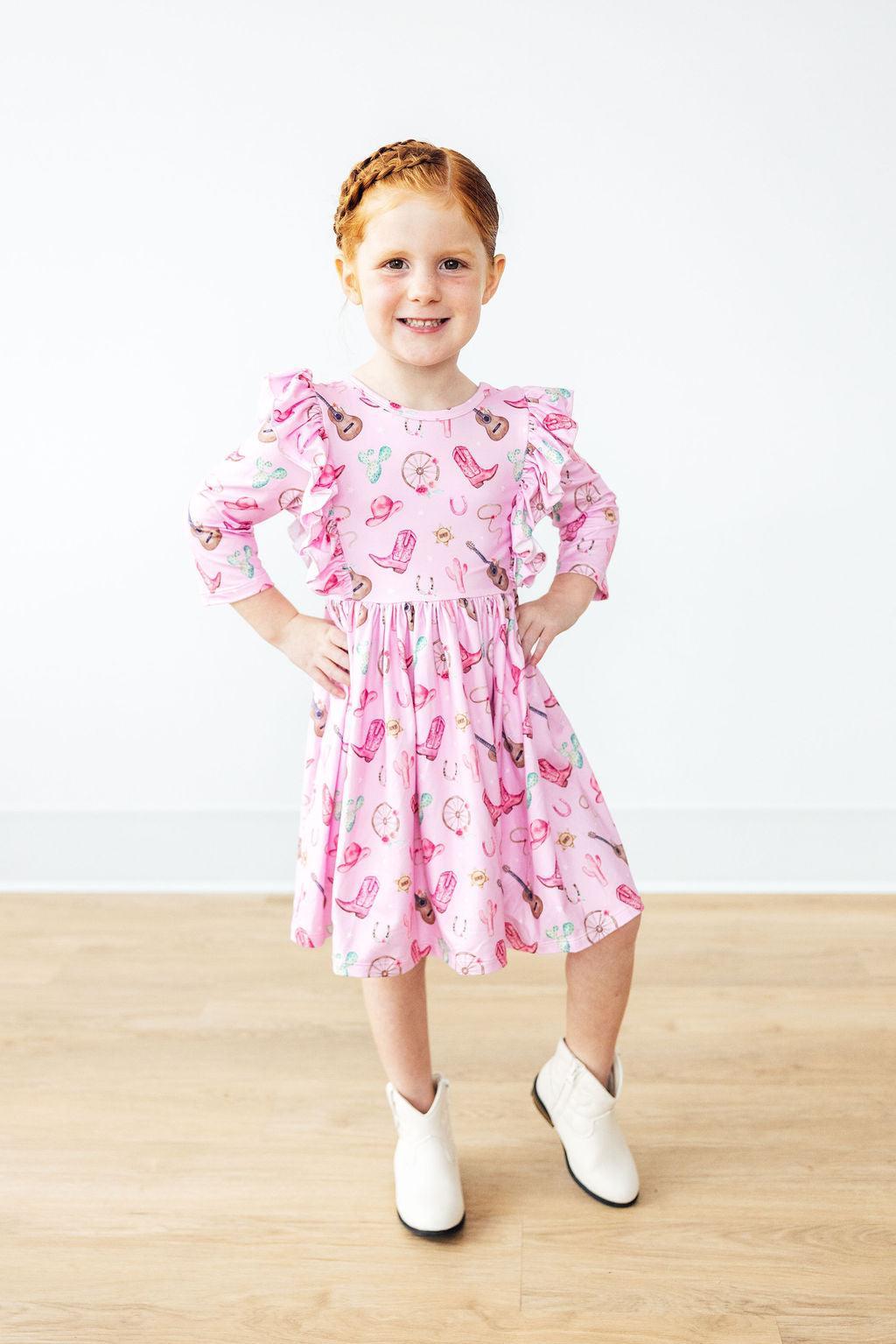 Mila & Rose ® Boot Scootin' 3/4 Sleeve Ruffle Twirl Dress — lifestyle context