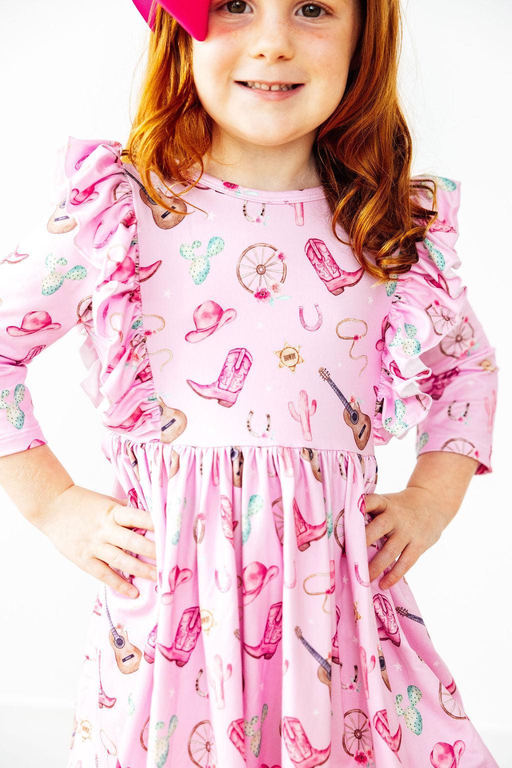 Mila & Rose ® Boot Scootin' 3/4 Sleeve Ruffle Twirl Dress — side view