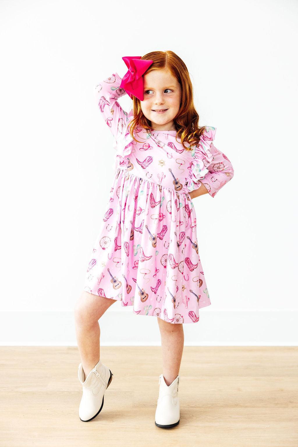 Mila & Rose ® Boot Scootin' 3/4 Sleeve Ruffle Twirl Dress — back view