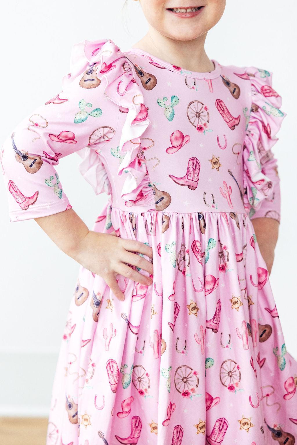 Mila & Rose ® Boot Scootin' 3/4 Sleeve Ruffle Twirl Dress — main product shot