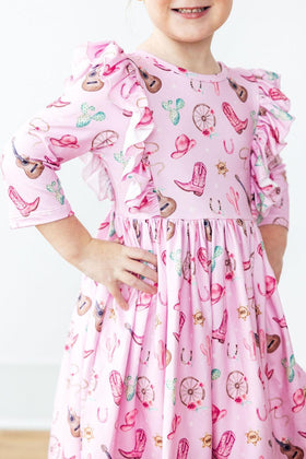 Boot Scootin' 3/4 Sleeve Ruffle Twirl Dress