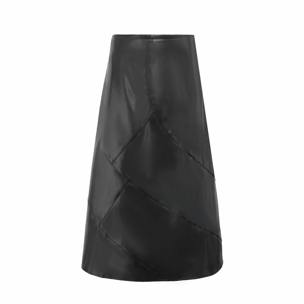 profile-nyc LEATHER SEAM SKIRT — back view