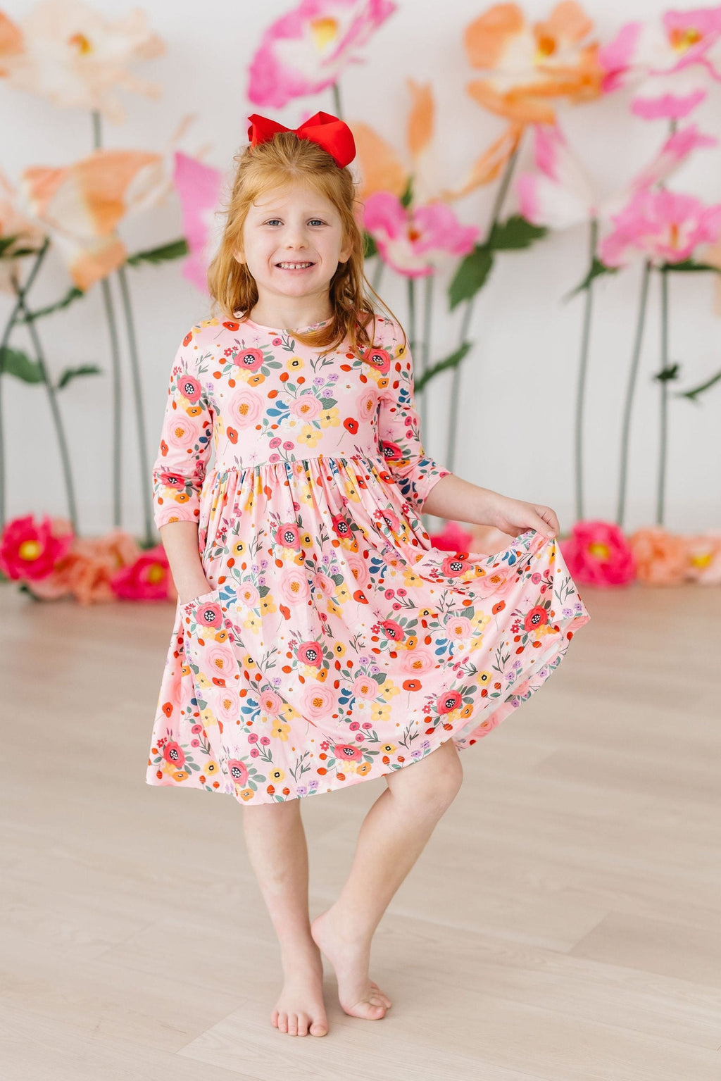 Mila & Rose ® SALE Bouquet Beauty 3/4 Sleeve Pocket Twirl Dress — back view
