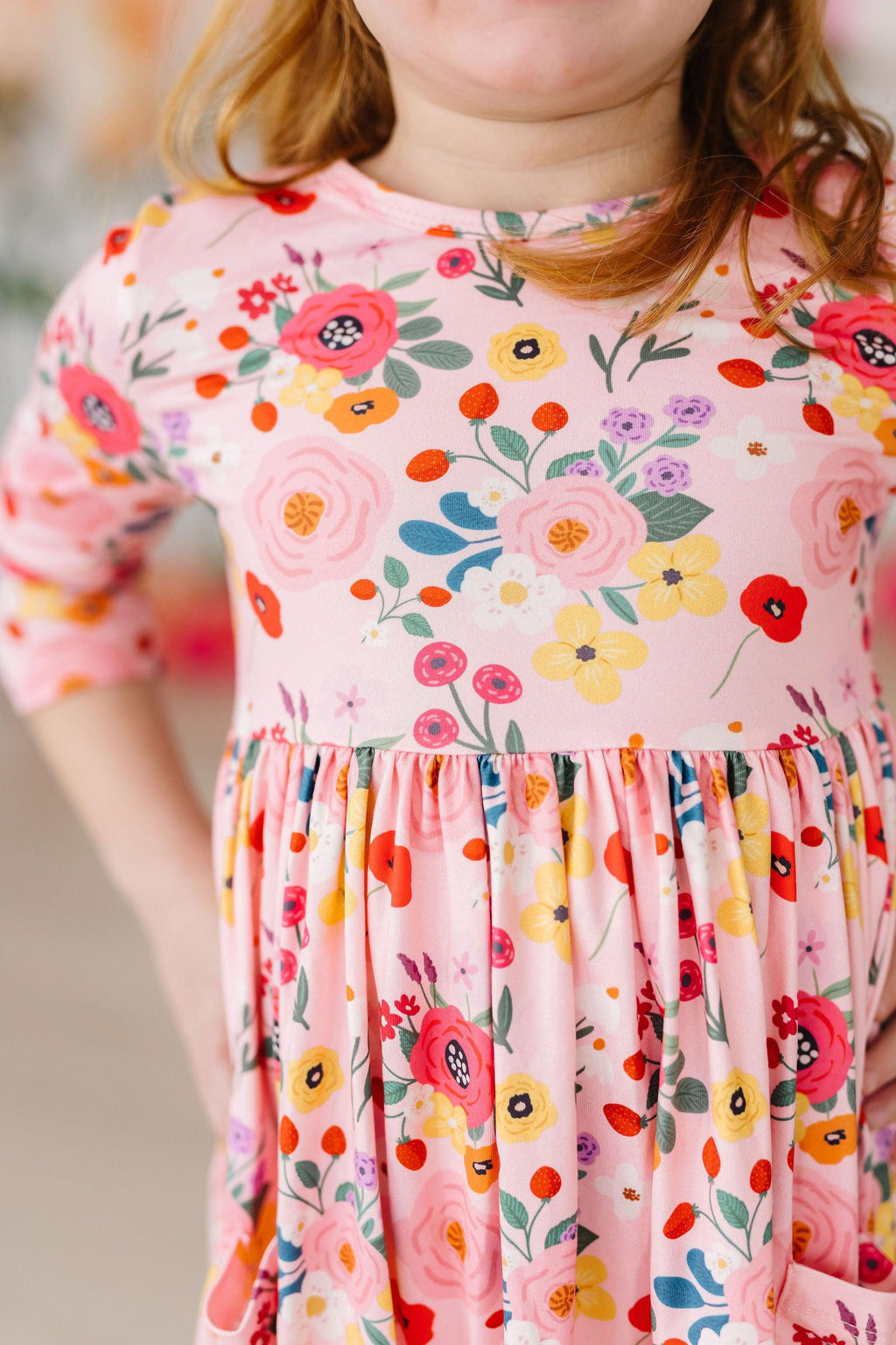 Mila & Rose ® SALE Bouquet Beauty 3/4 Sleeve Pocket Twirl Dress — detail close-up
