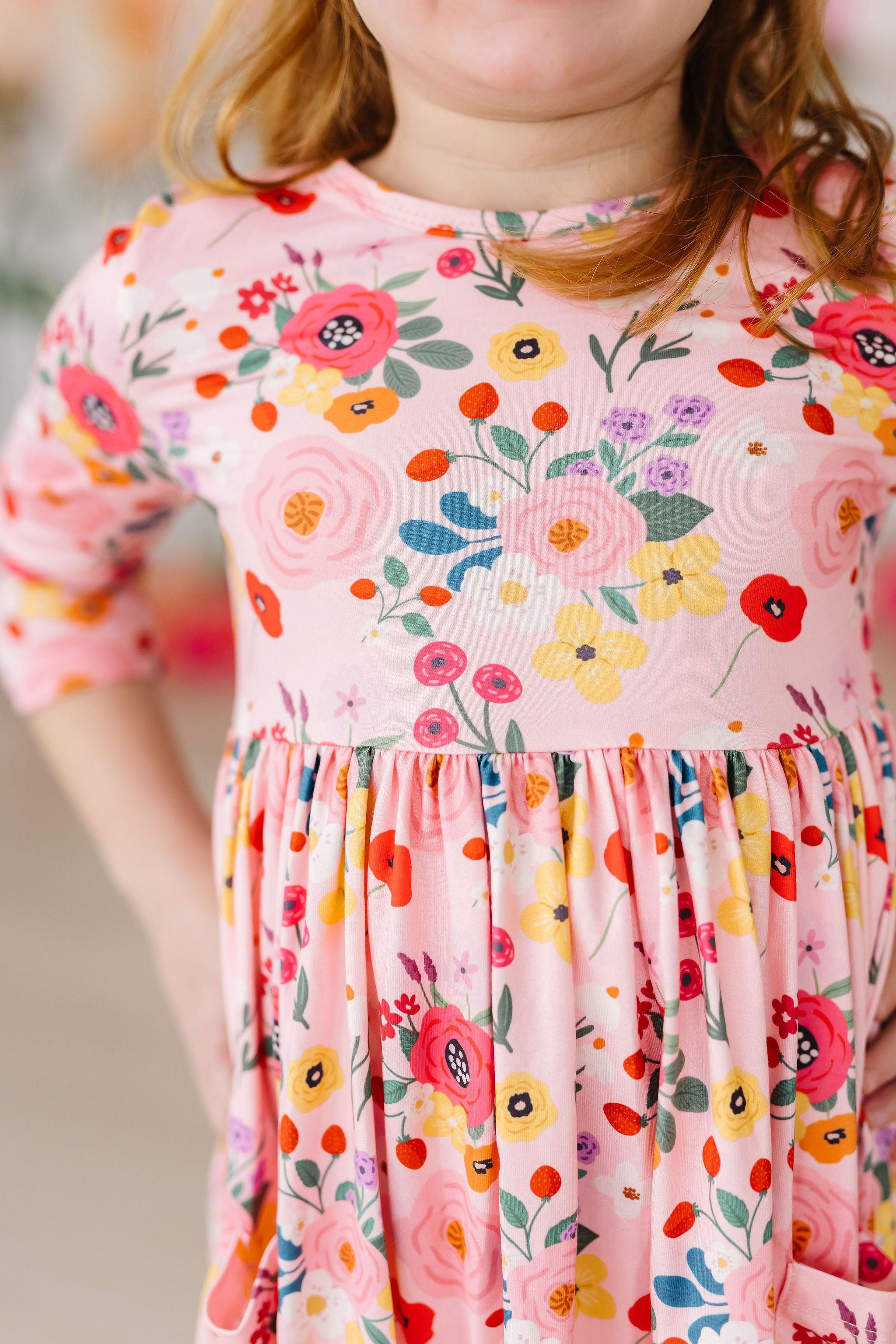 Mila & Rose ® SALE Bouquet Beauty 3/4 Sleeve Pocket Twirl Dress — detail close-up