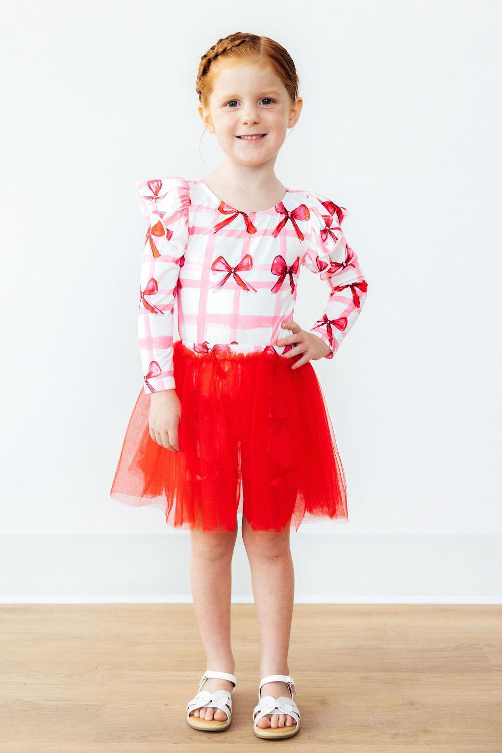 Mila & Rose ® Bow La La L/S Flutter Sleeve Leotard — detail close-up