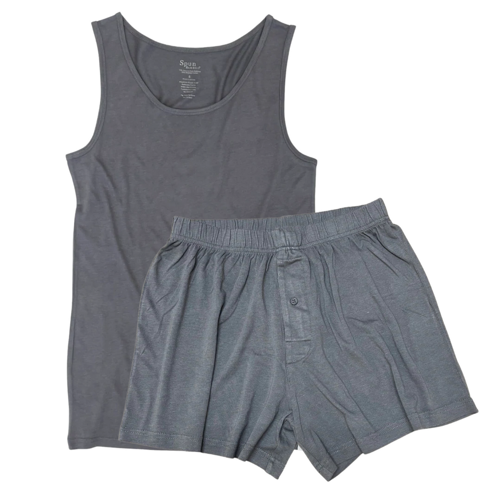 Spun Bamboo Men's Bamboo Underwear Set - Tank Top + Boxers in Charcoal Grey Color — main product shot