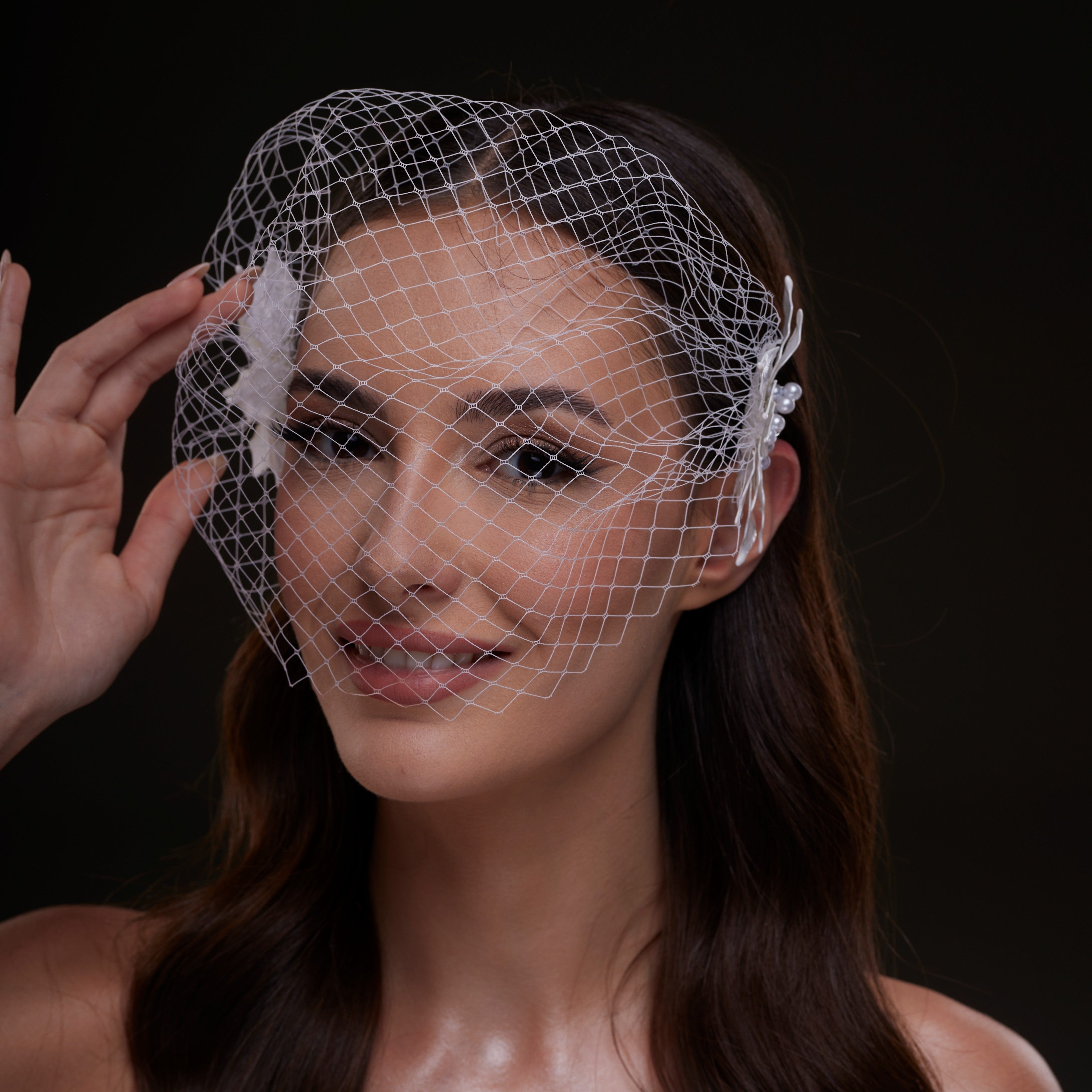Bridal Birdcage Veil with Pearl & Leaf Side Comb – Bridal Port, view 3