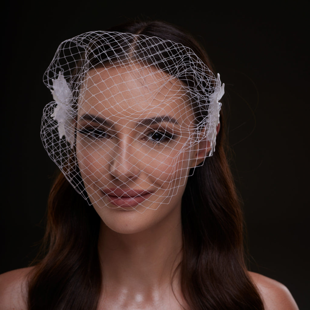 Bridal Birdcage Veil with Pearl & Leaf Side Comb – Bridal Port, view 6