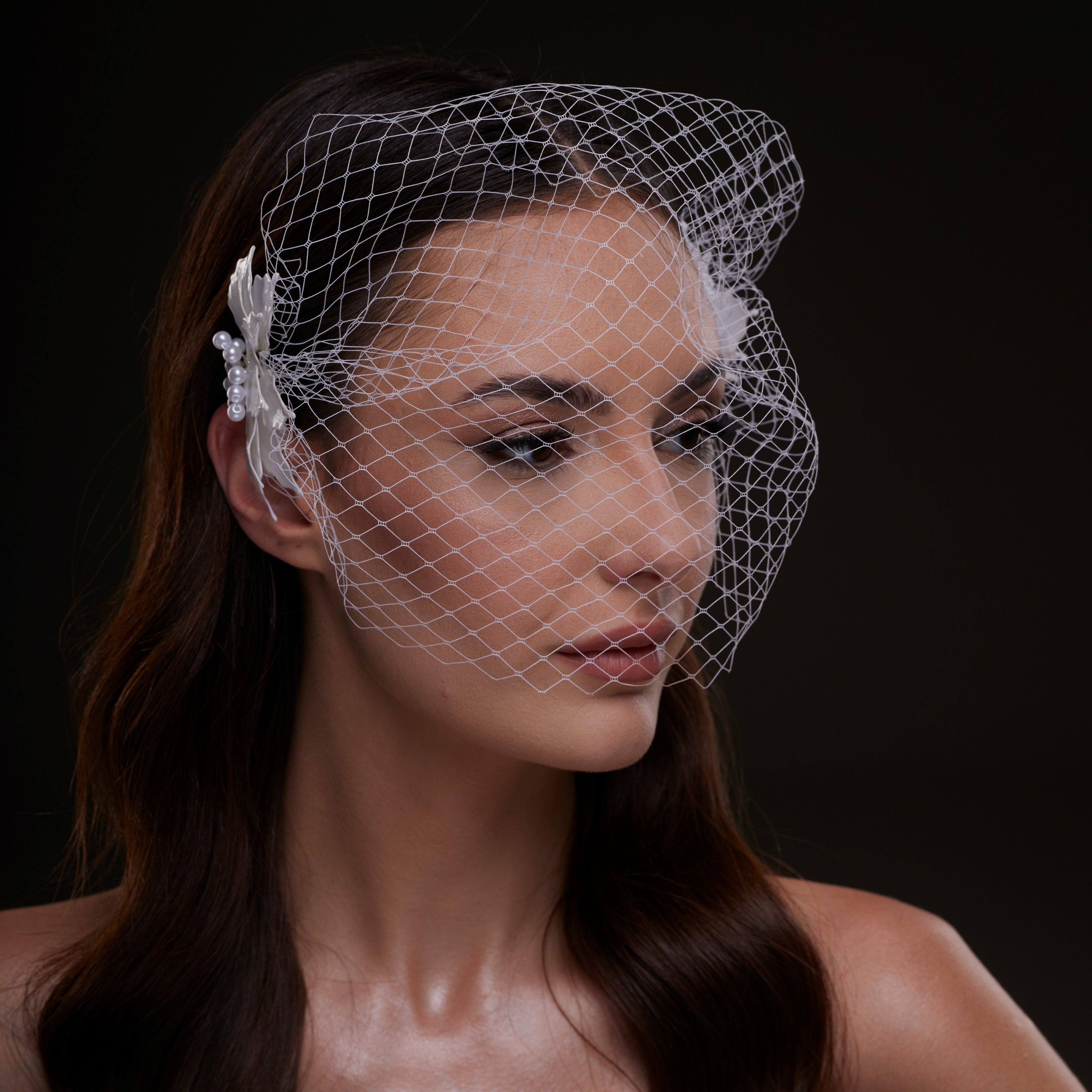 Bridal Birdcage Veil with Pearl & Leaf Side Comb – Bridal Port, view 4