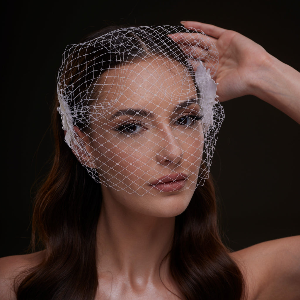 Bridal Birdcage Veil with Pearl & Leaf Side Comb – Bridal Port, view 8