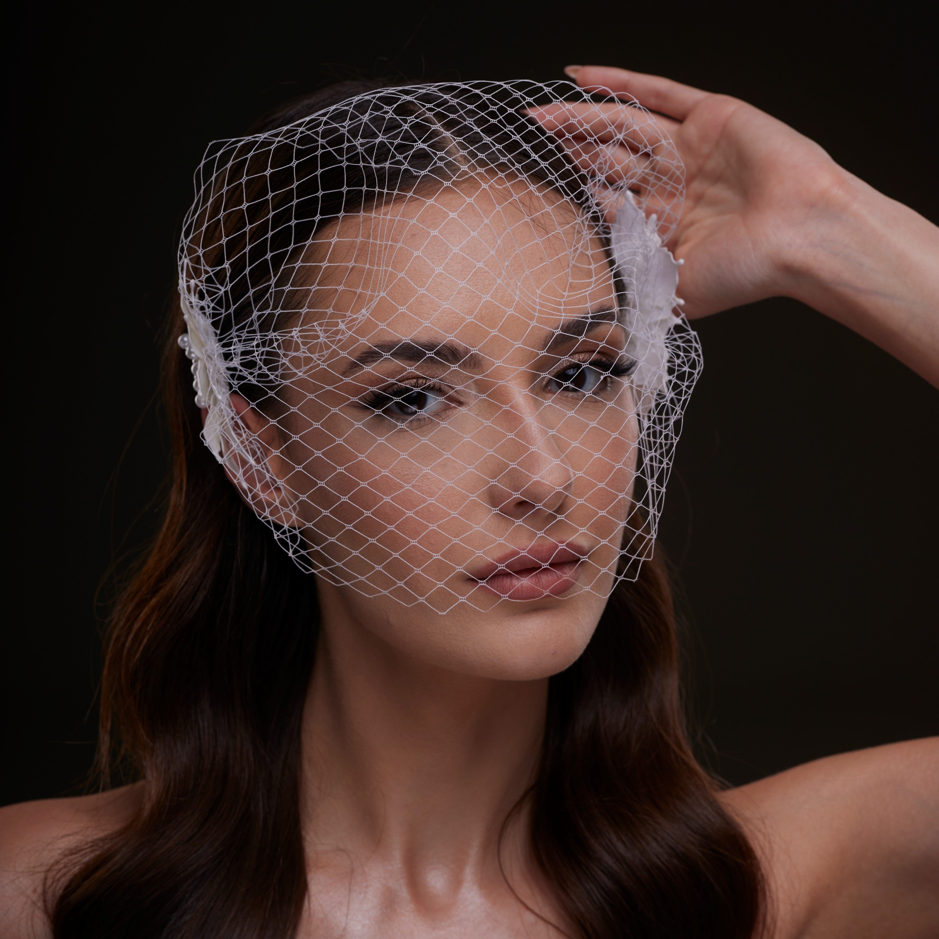 Bridal Birdcage Veil with Pearl & Leaf Side Comb – Bridal Port, view 8