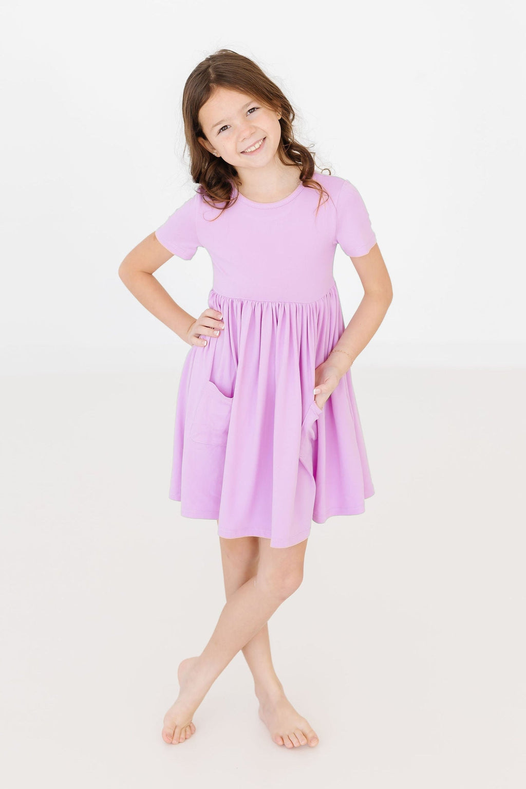 Mila & Rose ® Bright Lilac S/S Pocket Twirl Dress — lifestyle context