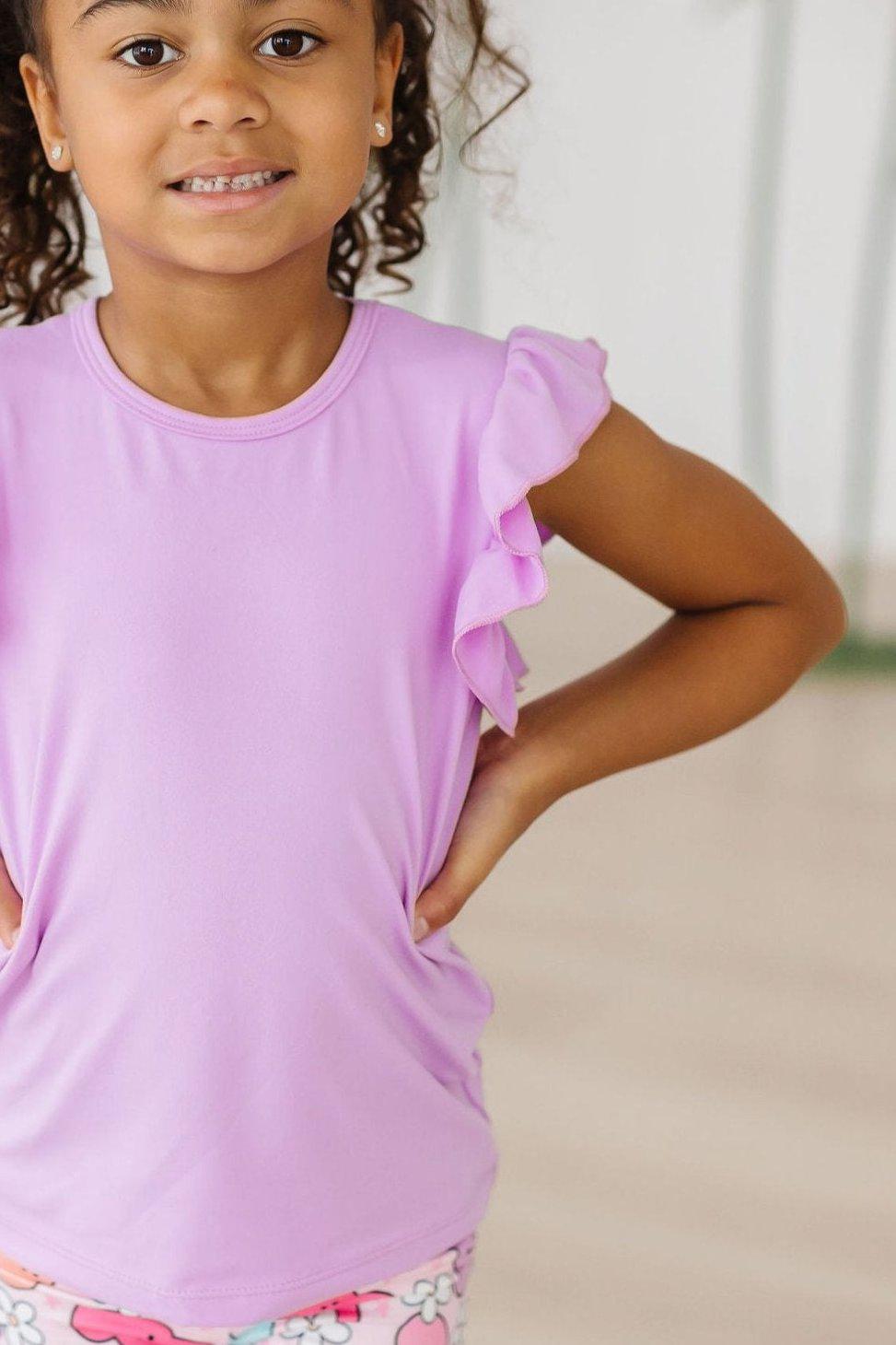 Mila & Rose ® Bright Lilac S/S Ruffle Tee — detail close-up