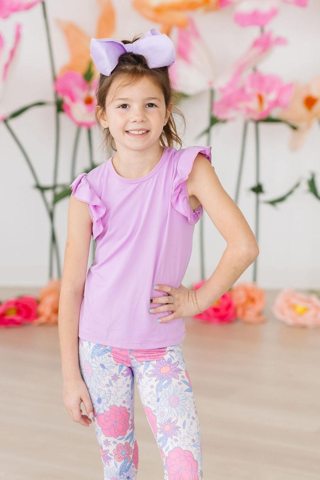 Mila & Rose ® Bright Lilac S/S Ruffle Tee — side view