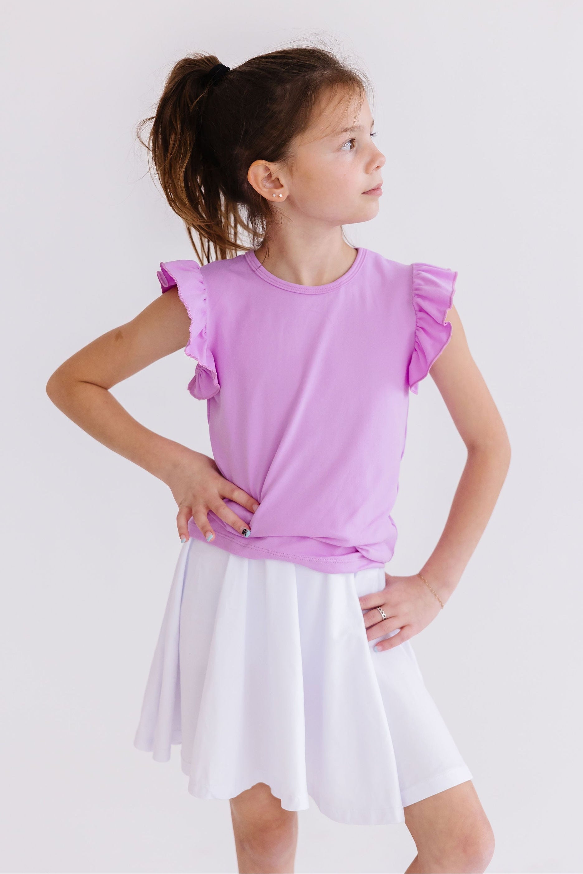 Mila & Rose ® Bright Lilac S/S Ruffle Tee — back view