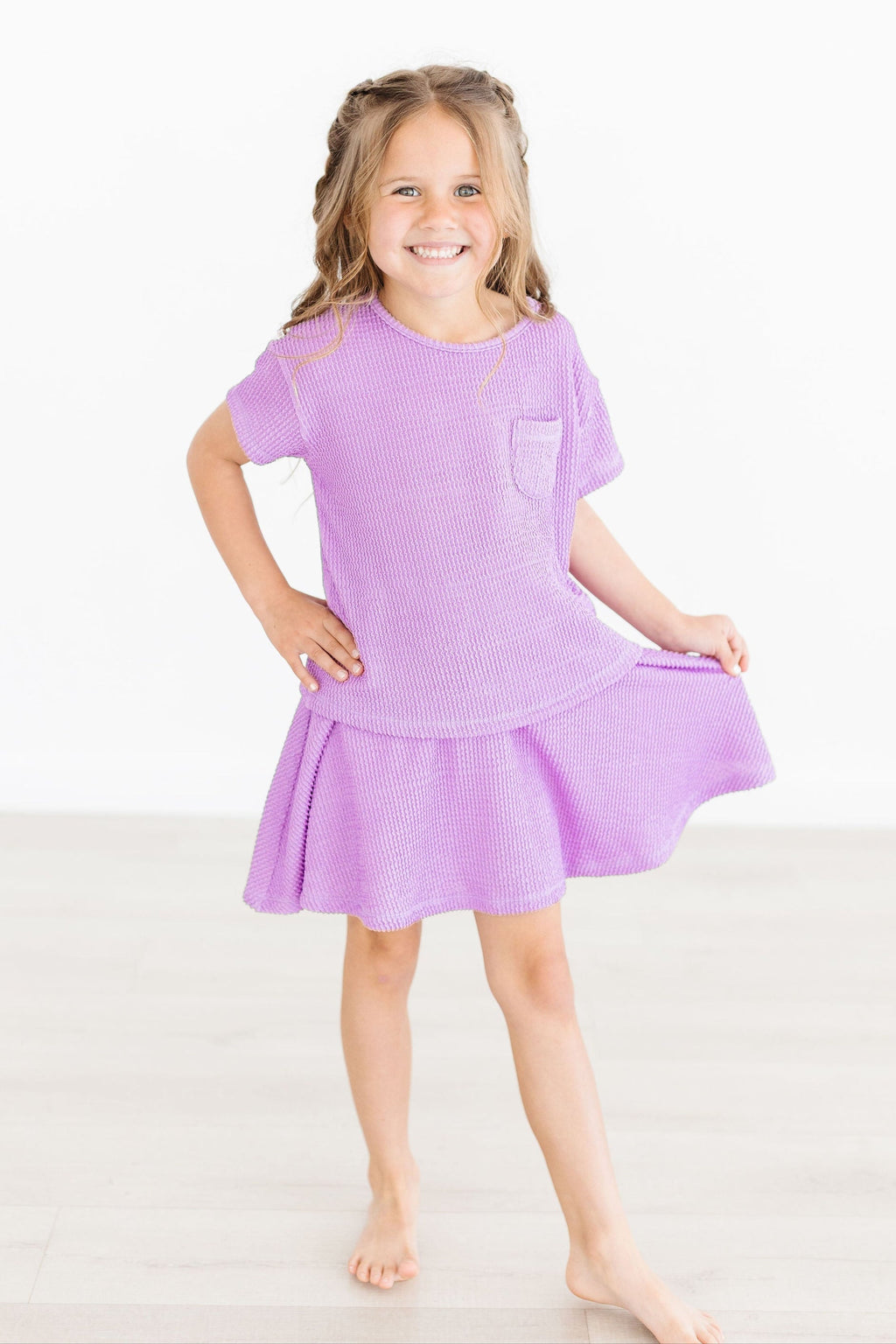 Mila & Rose ® Bright Lilac Scrunchy Twirl Skort — detail close-up