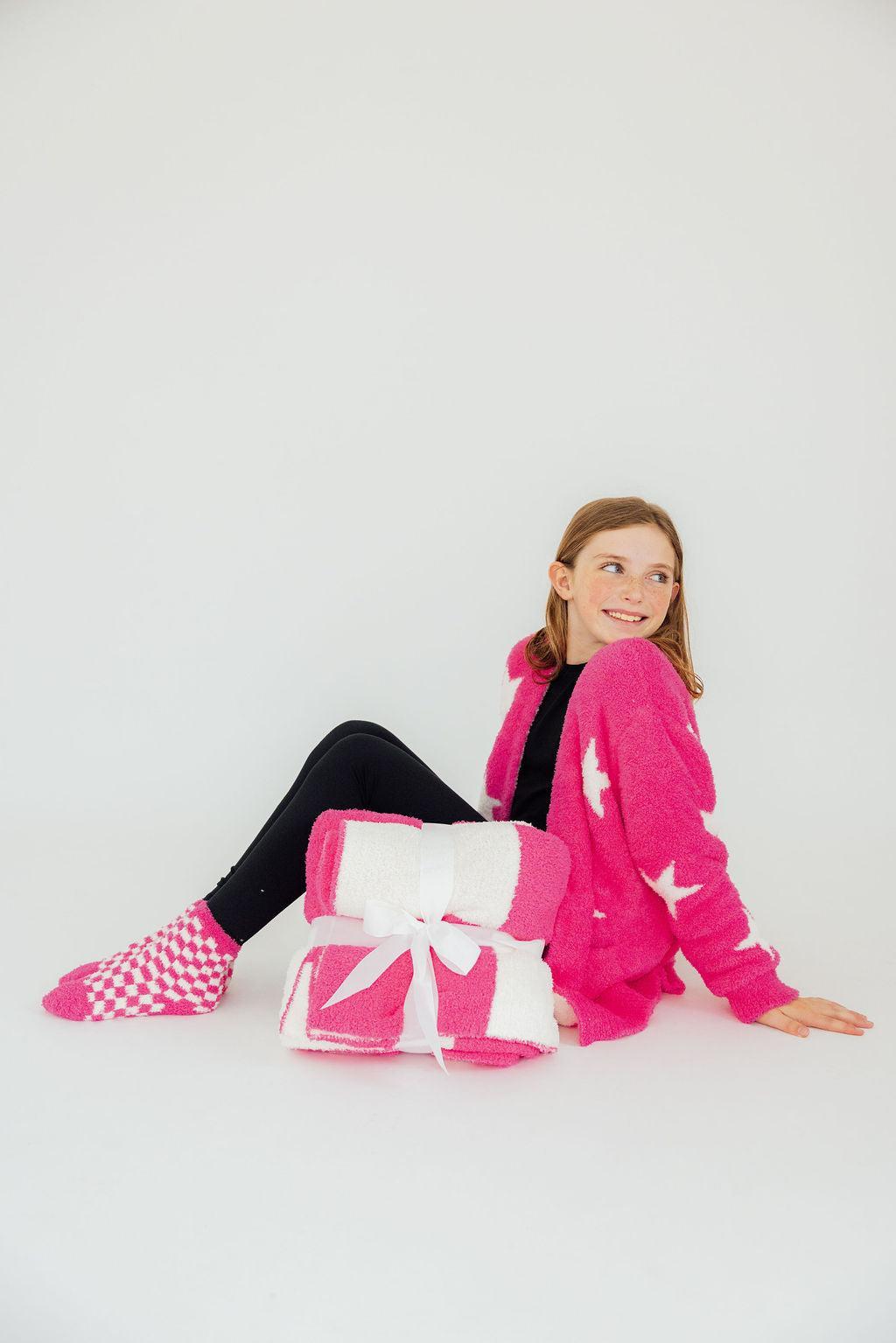 Mila & Rose ® Bright Pink Checker Cozy Socks — lifestyle context
