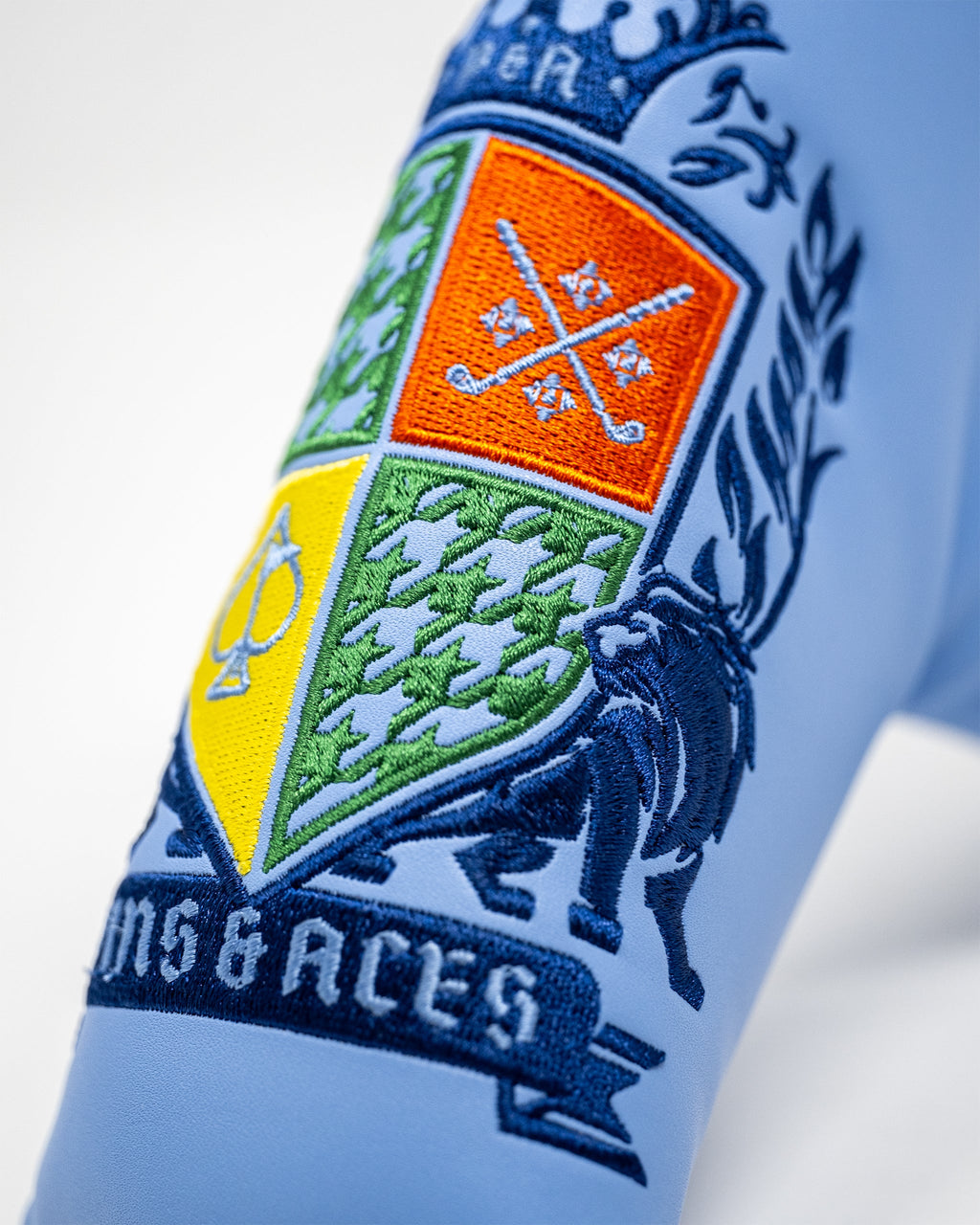 Pins and Aces Coat of Arms - Blade Putter Cover — flat-lay composition