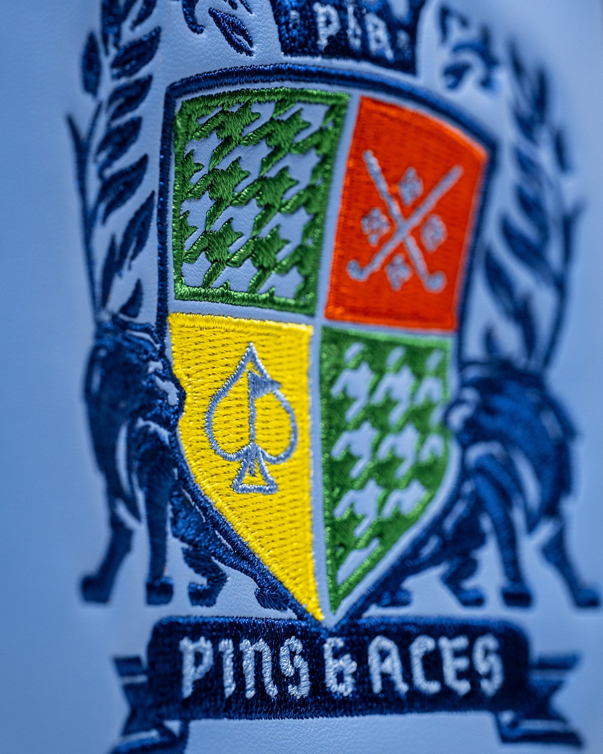 Pins and Aces Coat of Arms - Mallet Cover — fabric or material detail