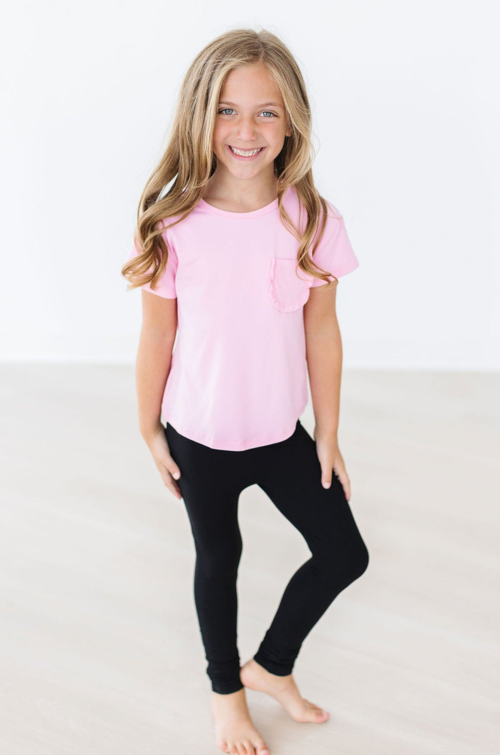 Mila & Rose ® Bubblegum Pink Ruffle Pocket Tee — detail close-up