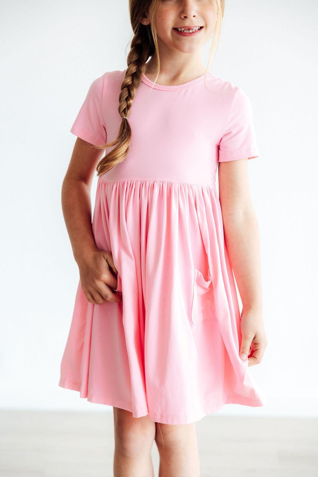 Mila & Rose ® Bubblegum Pink S/S Pocket Twirl Dress — detail close-up