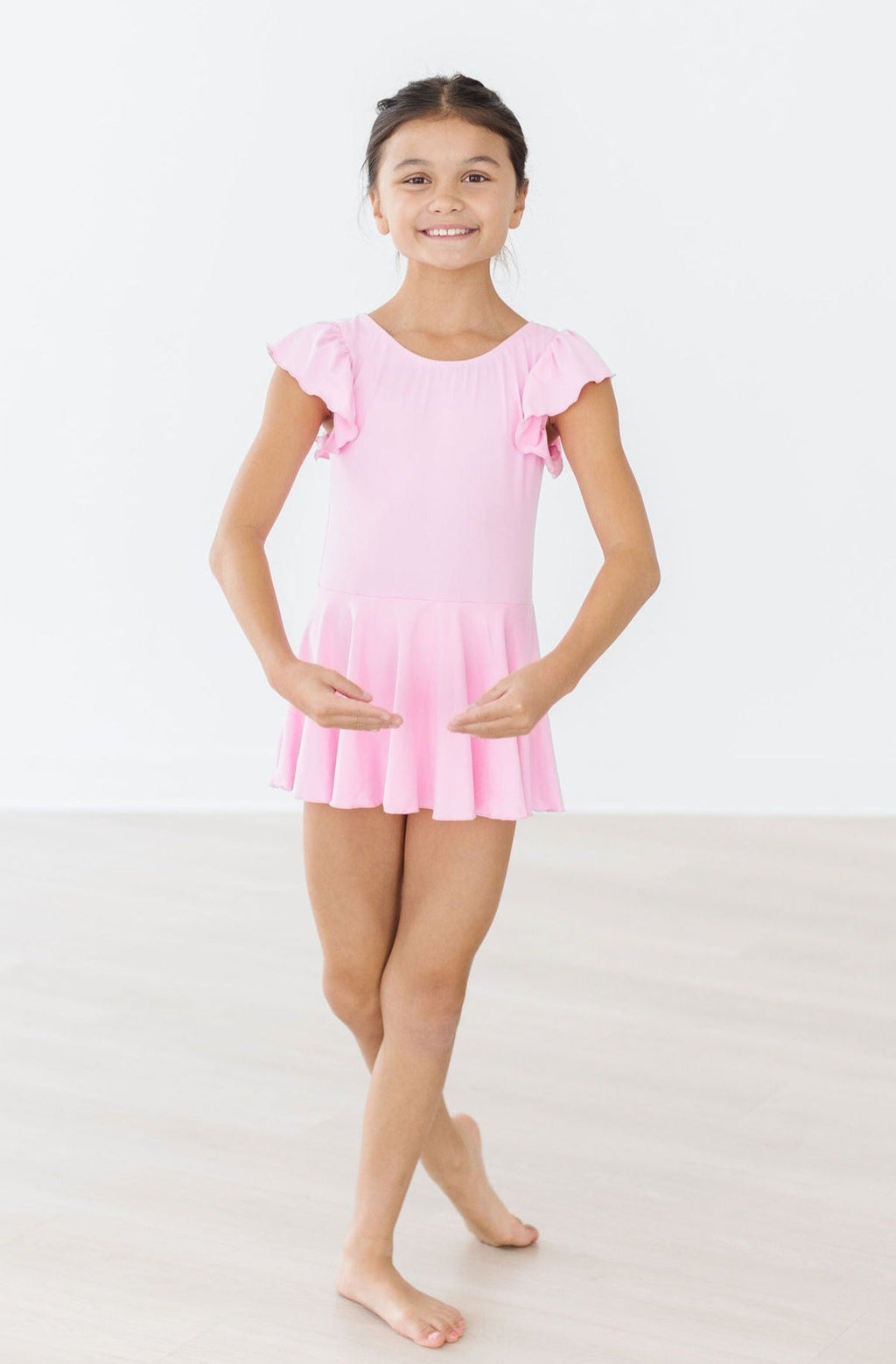 Mila & Rose ® Bubblegum Pink S/S Twirl Leotard — detail close-up