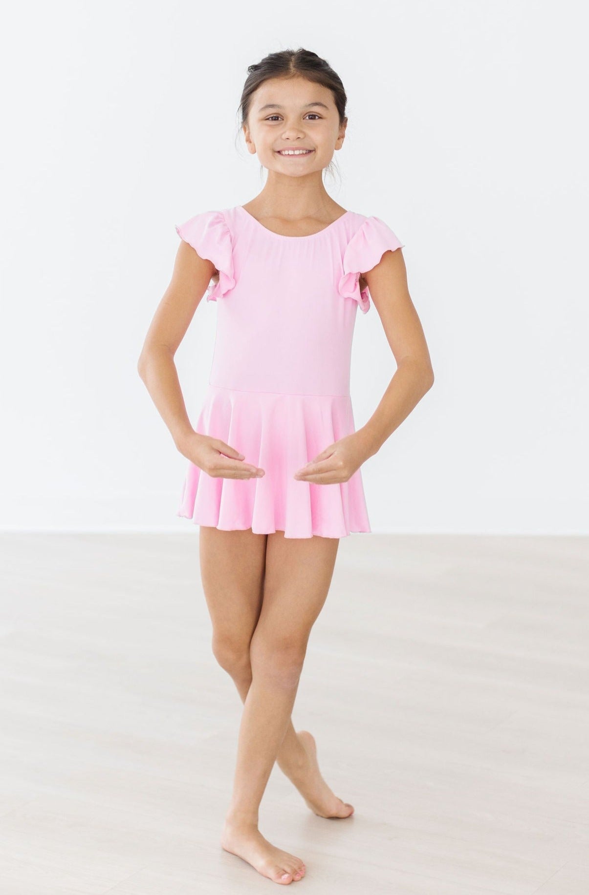 Mila & Rose ® Bubblegum Pink S/S Twirl Leotard — detail close-up