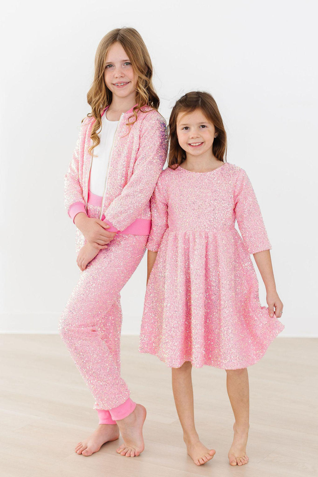 Mila & Rose ® Bubblegum Pink Sequin Joggers — detail close-up