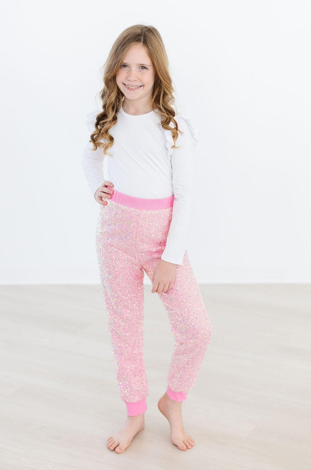 Mila & Rose ® Bubblegum Pink Sequin Joggers — lifestyle context