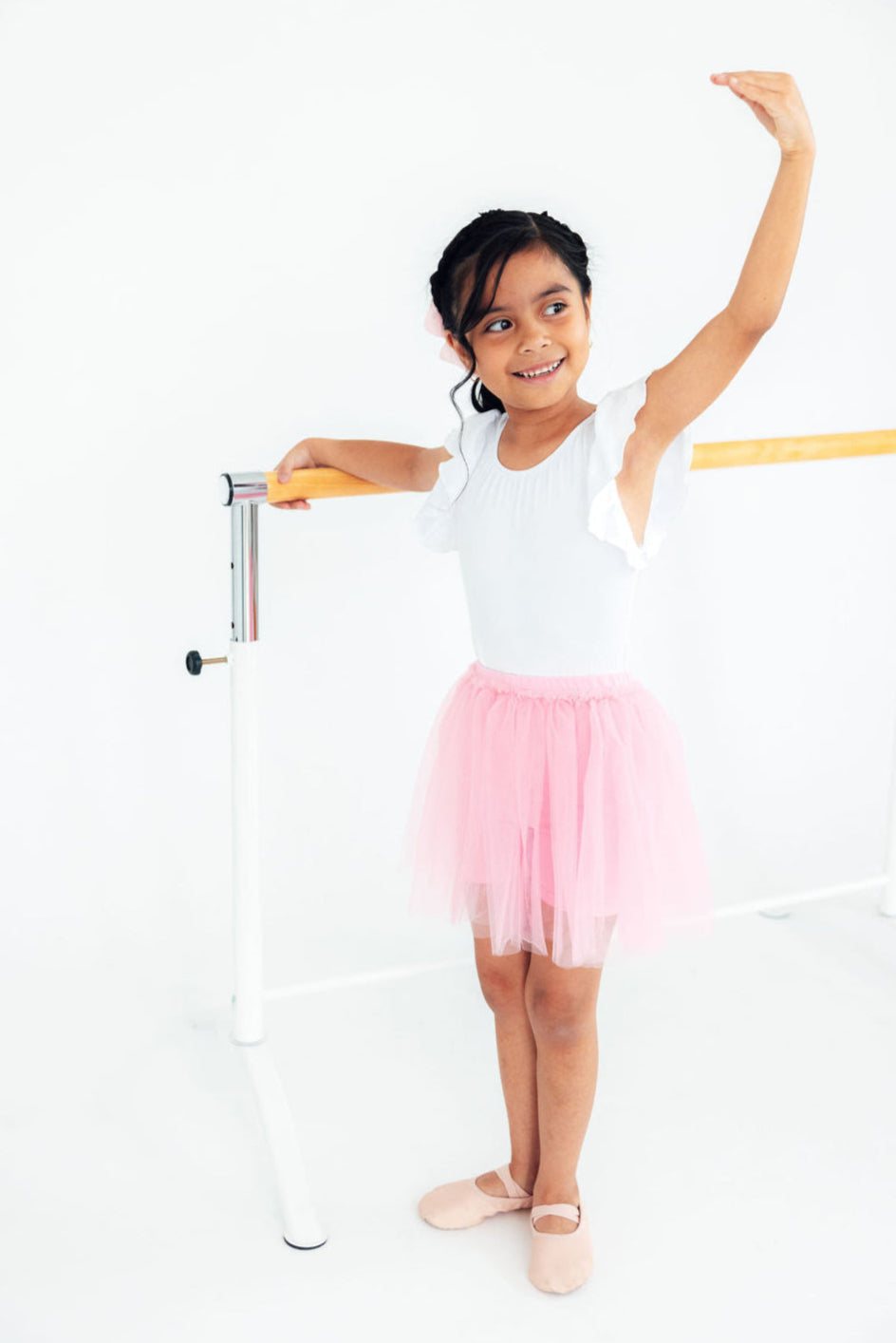 Mila & Rose ® White S/S Flutter Sleeve Leotard — detail close-up