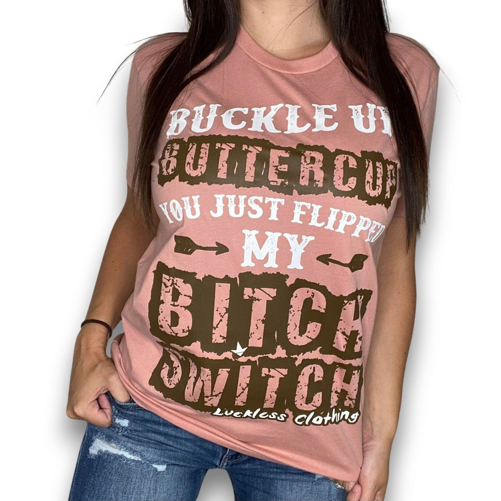 Luckless Outfitters Buckle Up Buttercup Throwback Tee — main product shot