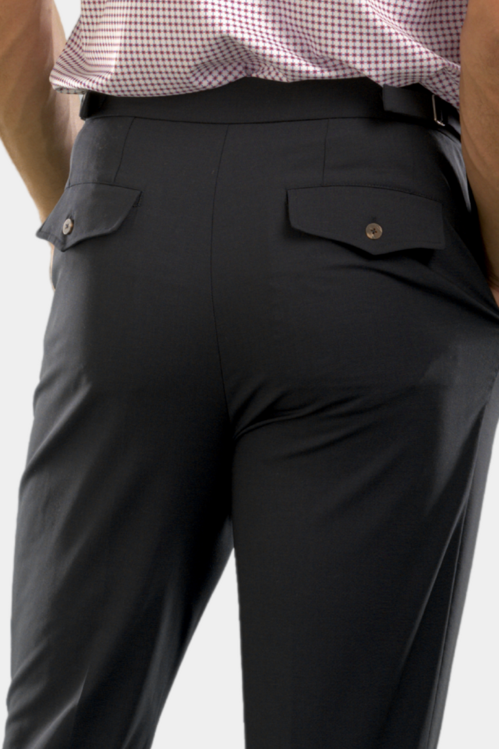 Buki Pleated Wool Trouser Pants - Navy — detail close-up