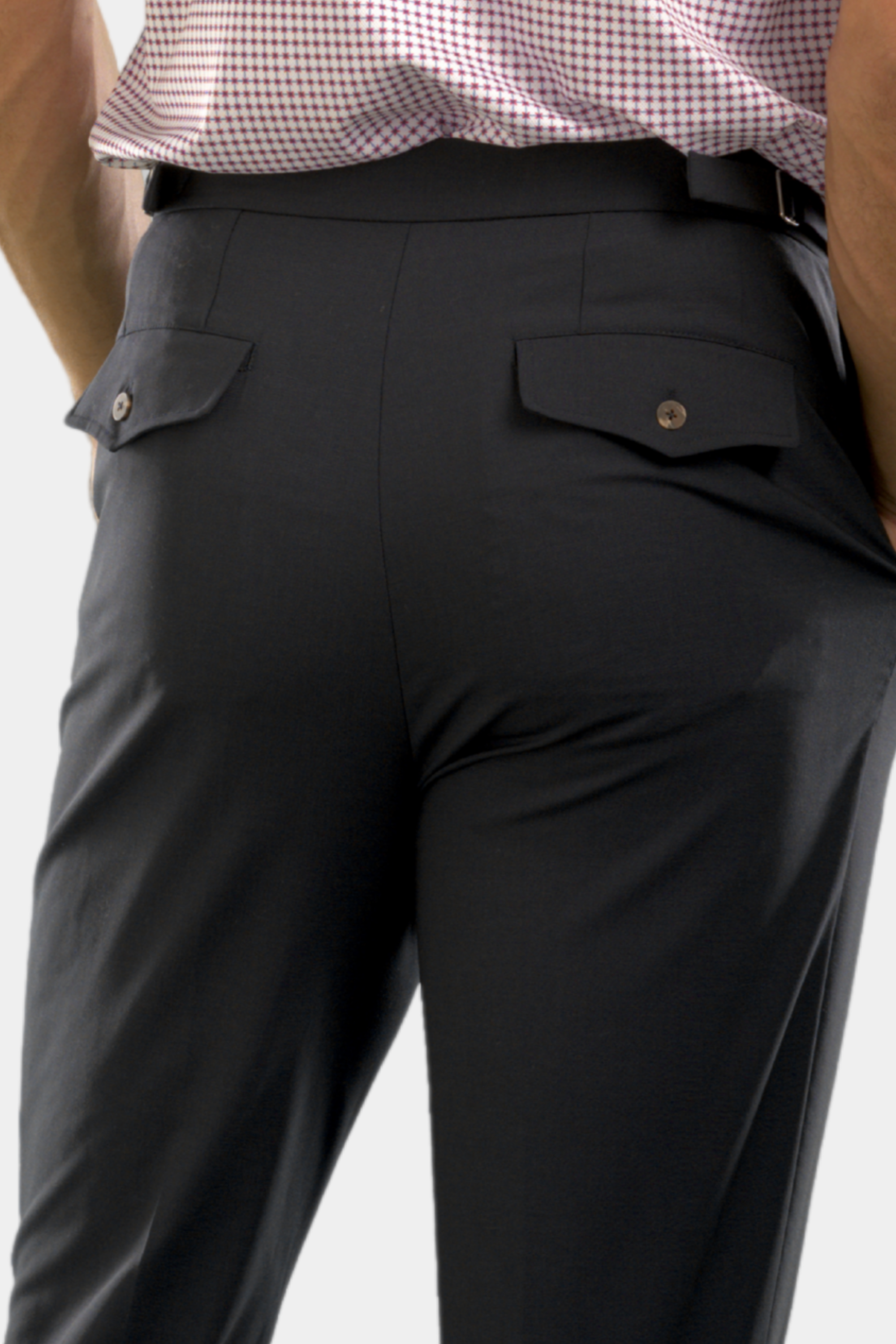 Buki Pleated Wool Trouser Pants - Navy — detail close-up