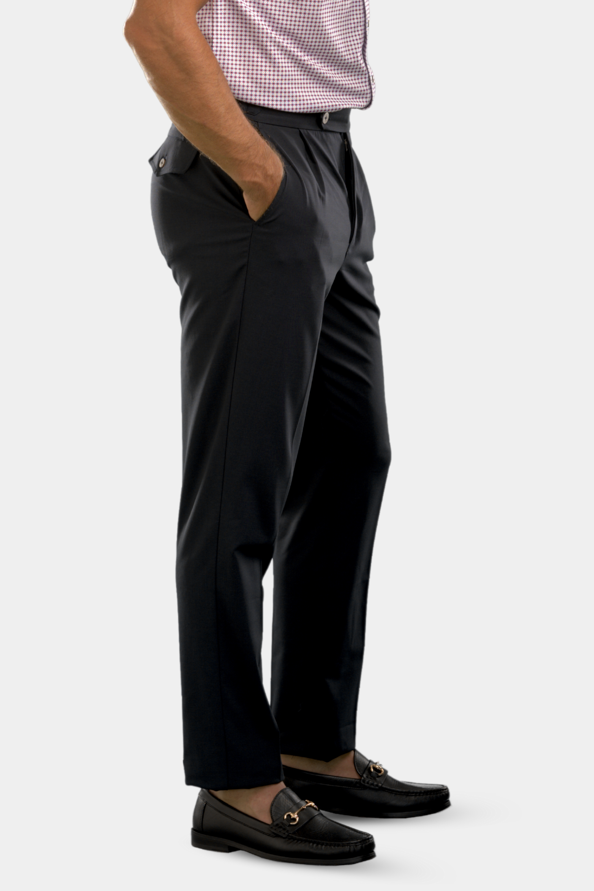 Buki Pleated Wool Trouser Pants - Navy — lifestyle context