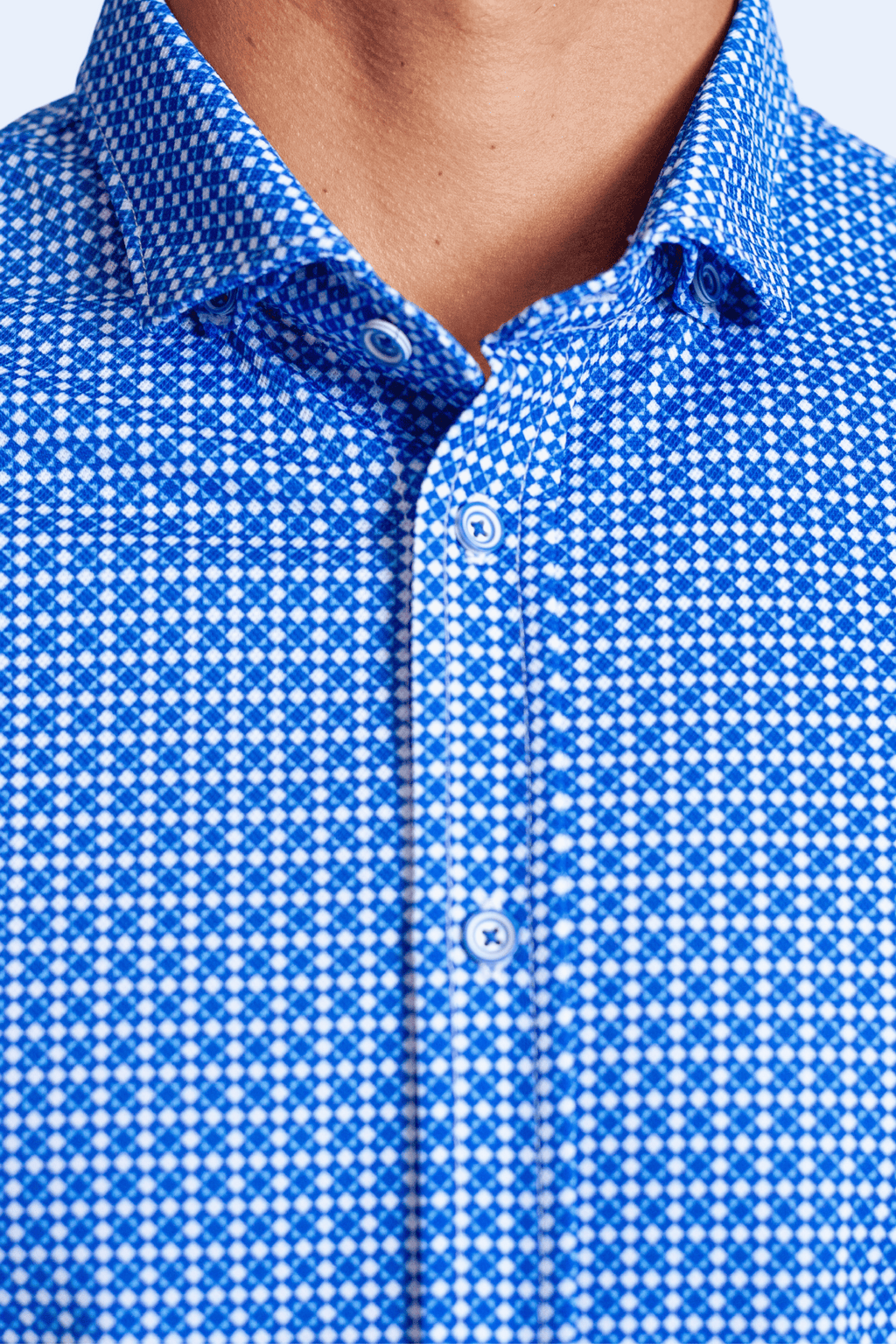 Buki Swiss Check Long Sleeve Tech Shirt - Blue — detail close-up