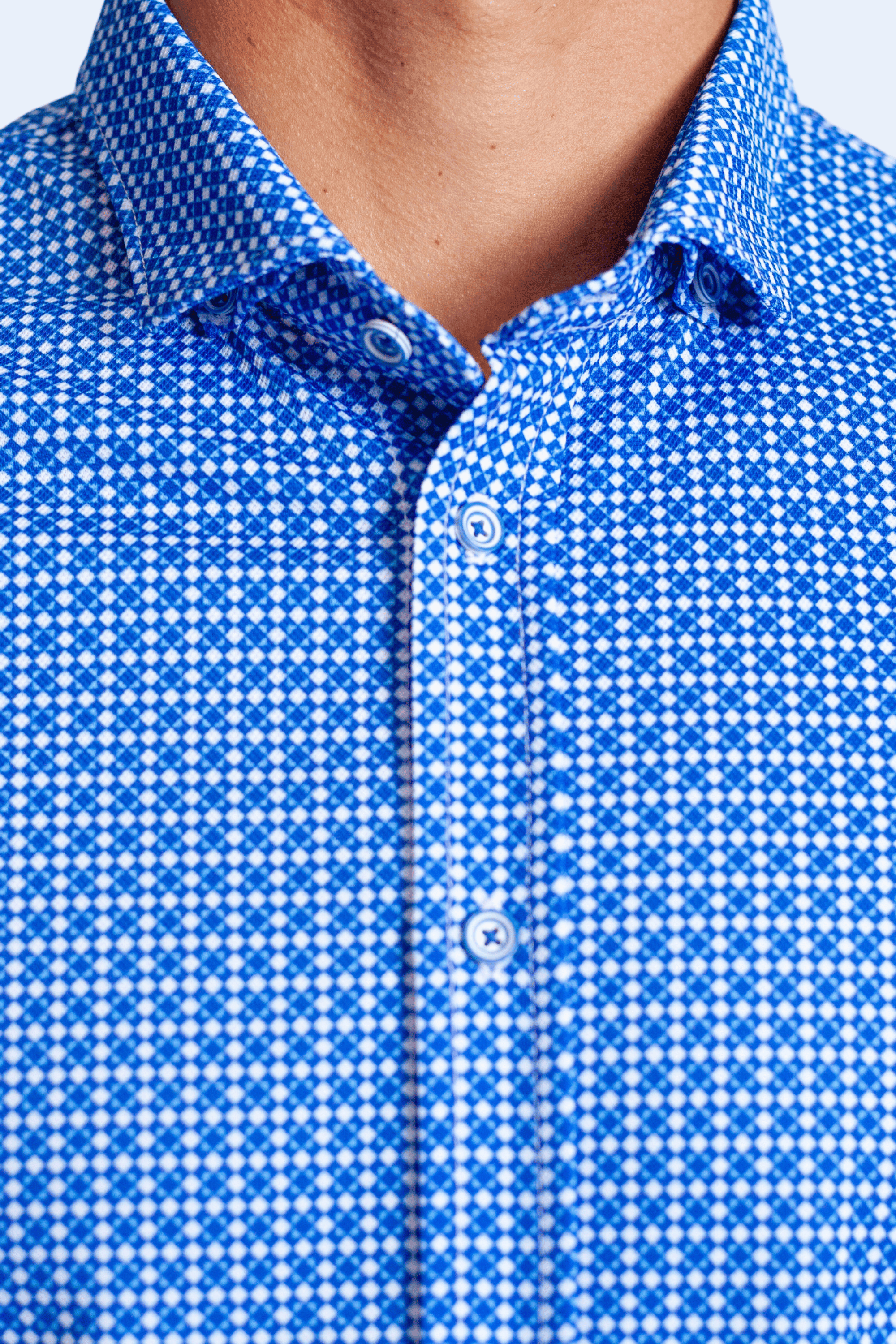 Buki Swiss Check Long Sleeve Tech Shirt - Blue — detail close-up