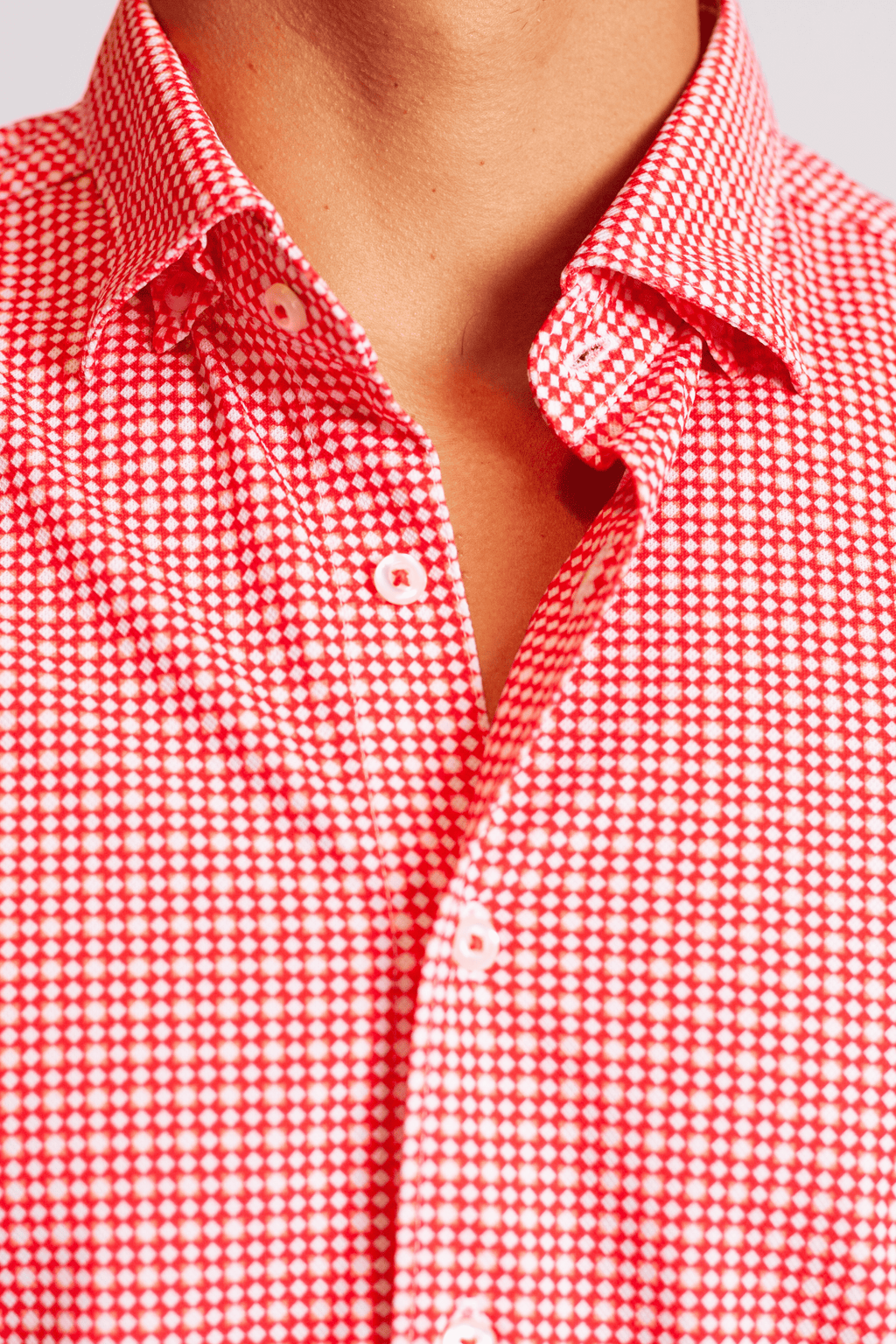Buki Swiss Check Long Sleeve Tech Shirt - Red — detail close-up