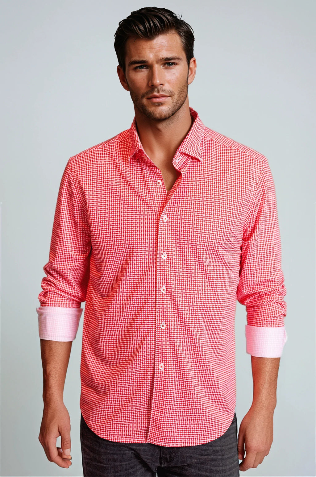 Buki Swiss Check Long Sleeve Tech Shirt - Red — main product shot
