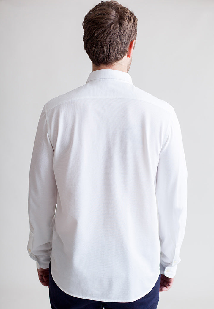 Buki Classic White Long Sleeve Button Down Tech Shirt — back view