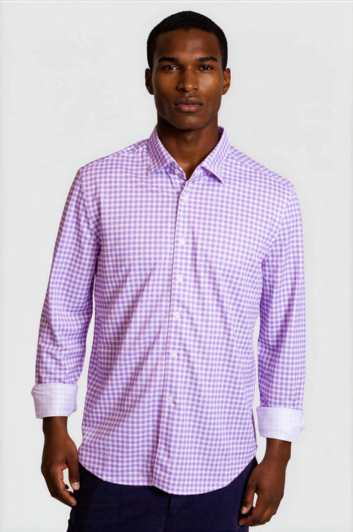 Buki Mauro Long Sleeve Check Tech Shirt - Lavender — main product shot