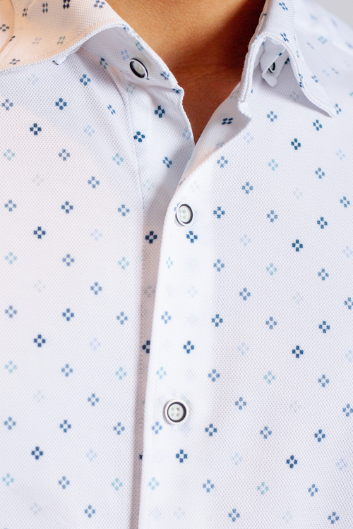 Buki Newport Ditsy Long Sleeve Tech Shirt — detail close-up