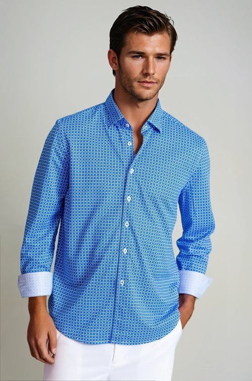 Buki Swiss Check Long Sleeve Tech Shirt - Blue — main product shot