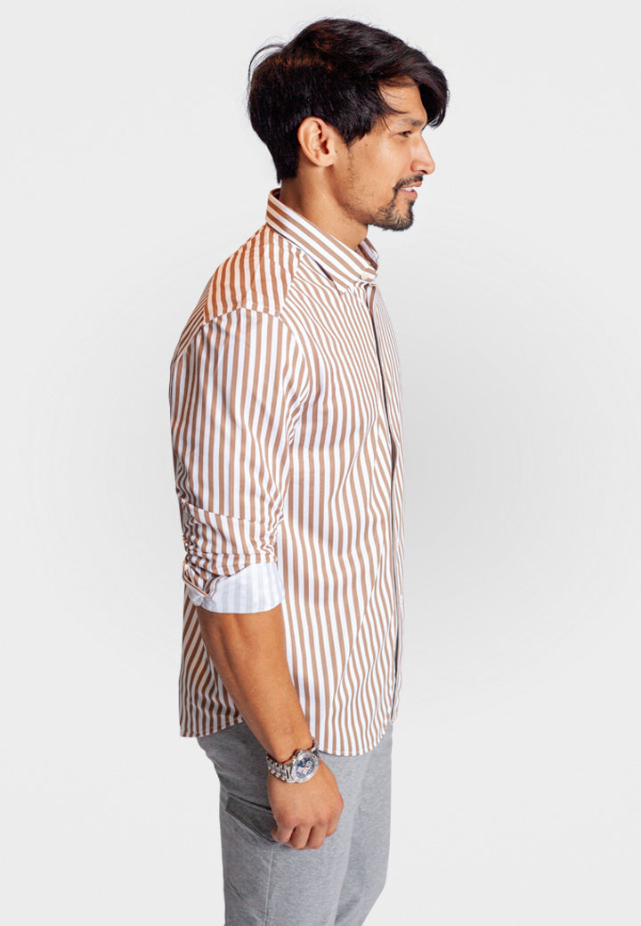 Buki The Go Big Stripe Long Sleeve Tech Shirt - Espresso — alternative angle