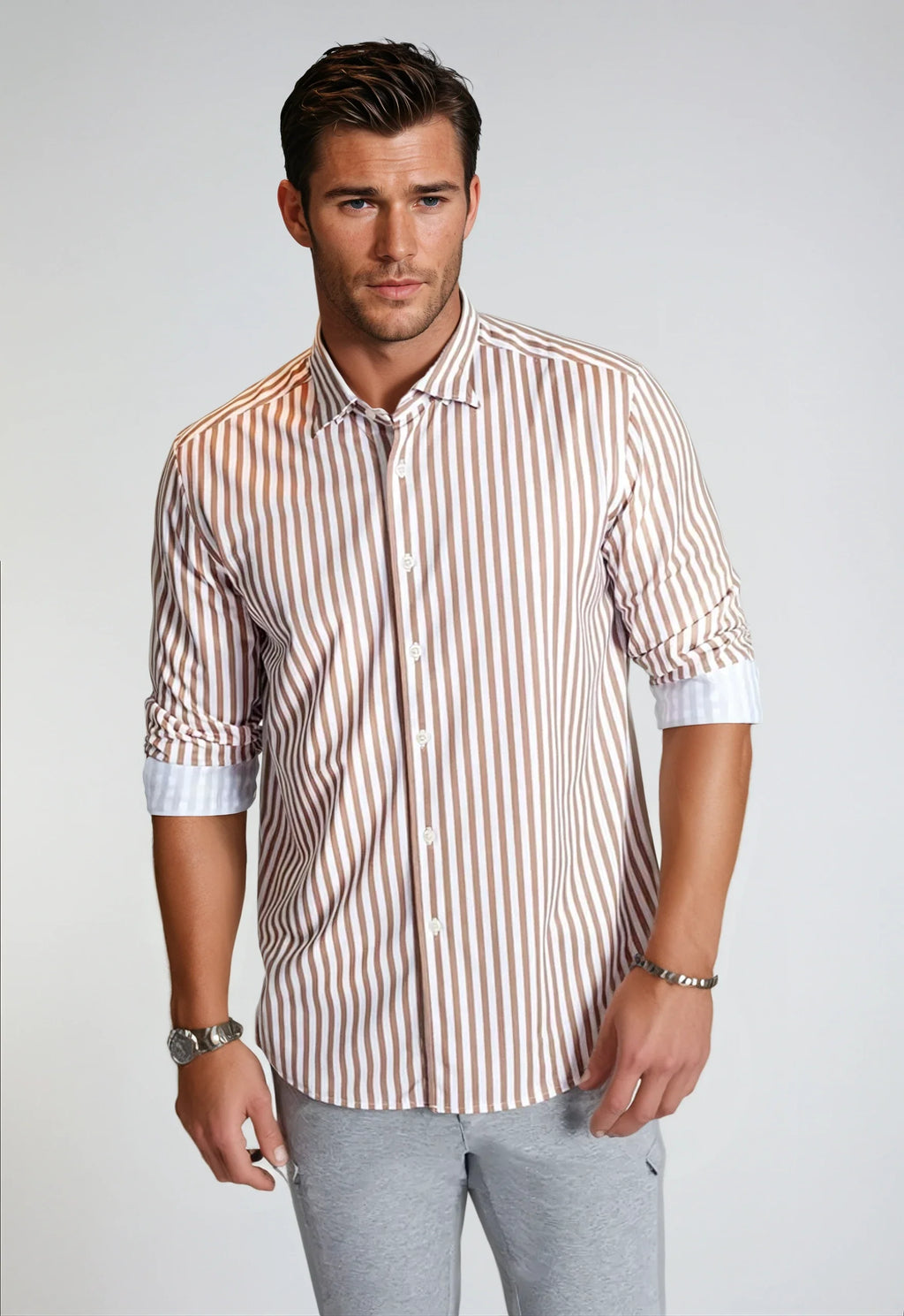 Buki The Go Big Stripe Long Sleeve Tech Shirt - Espresso — main product shot