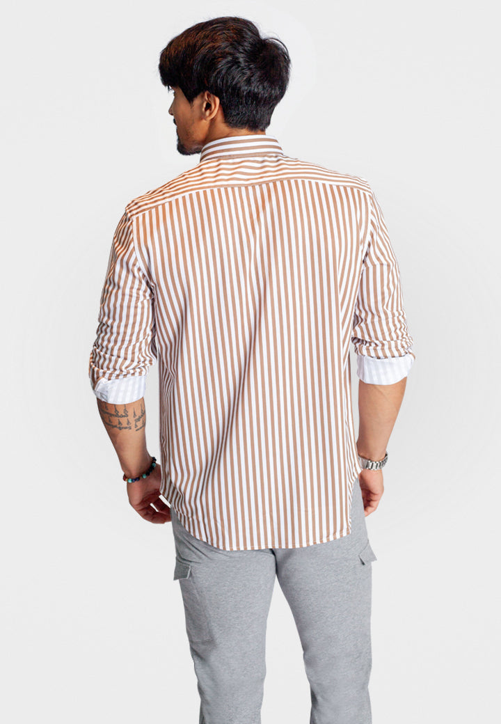 Buki The Go Big Stripe Long Sleeve Tech Shirt - Espresso — in-use photo