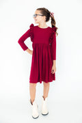 Mila & Rose ® Burgundy L/S Ruffle Twirl Dress — main product shot